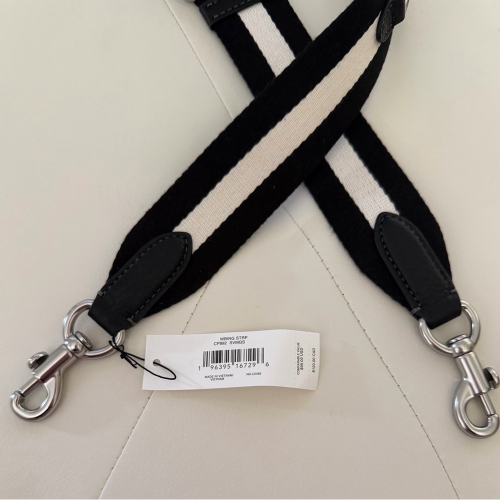NWT COACH brand webbing strap adjustable replacement crossbody black stripe